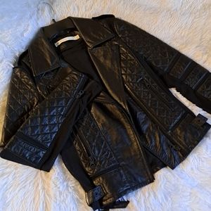 BLANC NOIR Moto black leather and mesh jacket size S